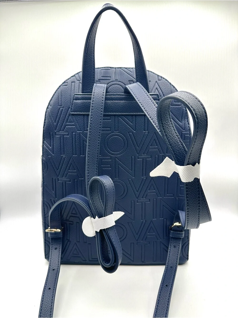 Mario Valentino Navy Embossed Logo Backpack NWT Gold Hardware